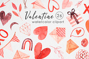 Watercolor Valentine Day Clipart, a Decorative Illustration by MilanaDesignShop (Thumbnail 1 of 3)