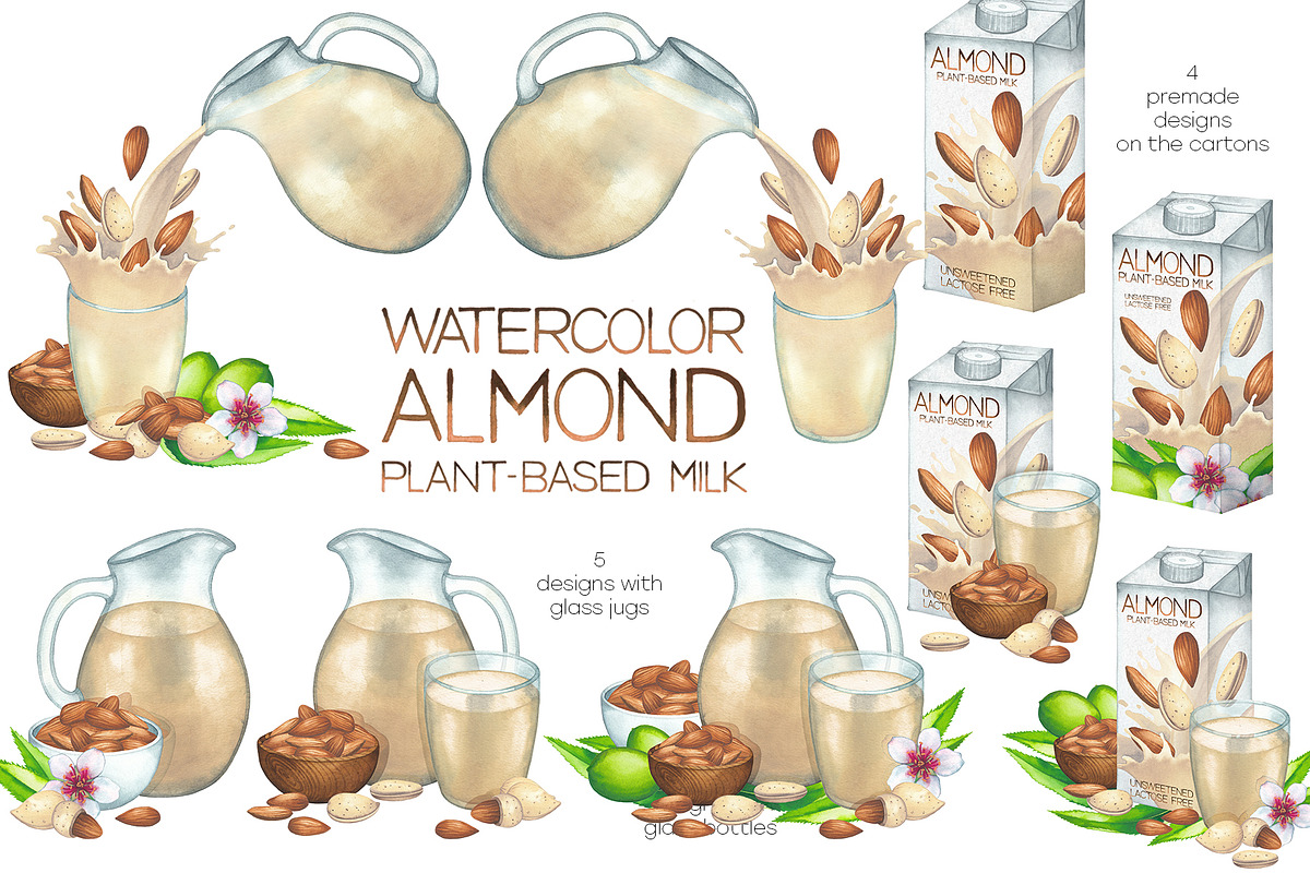 Watercolor almond milk, a Food Illustration by Ekaterina Glazkova (Photo 6 of 11)