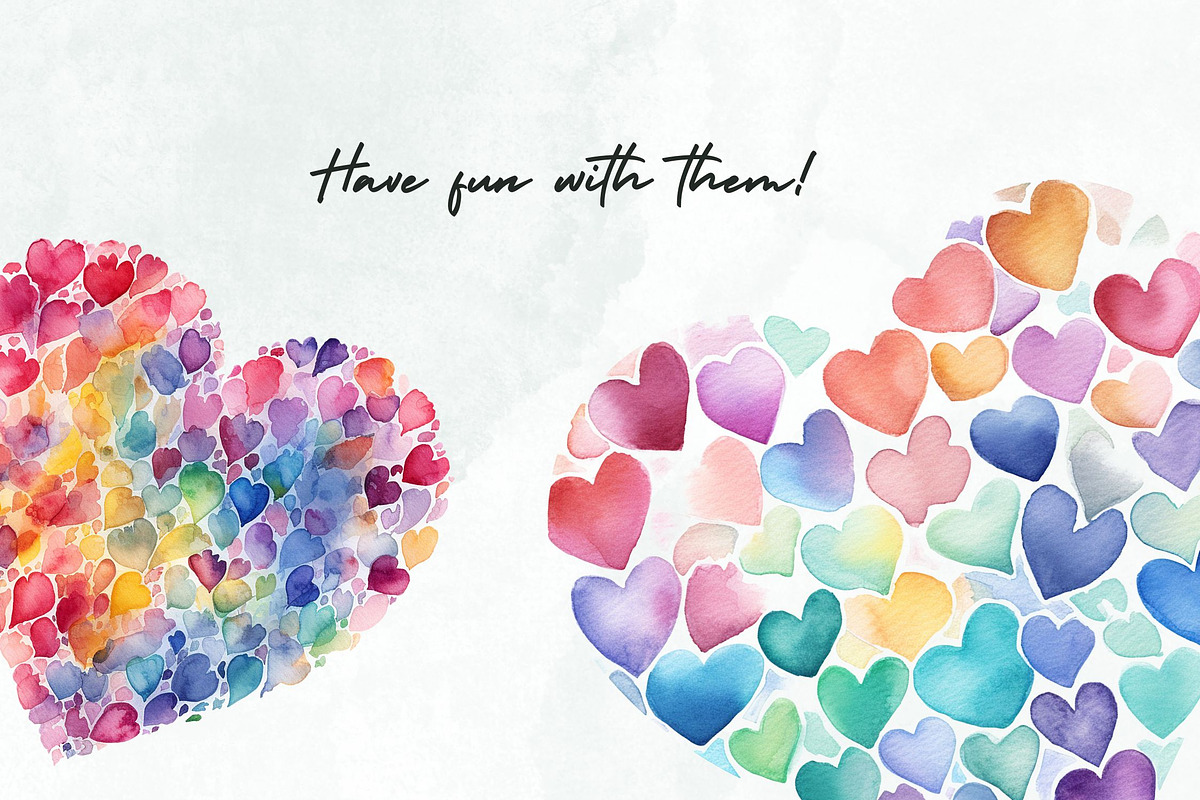 Pastel Hearts Watercolor Clipart PNG, a Decorative Illustration by Loony Dream Designs (Photo 4 of 4)