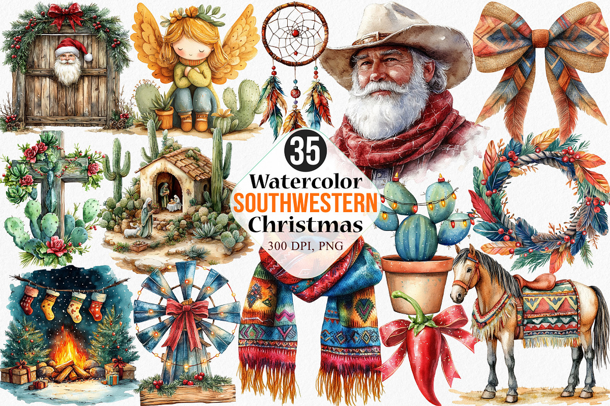 Watercolor Southwestern Christmas, an Illustration by Canvas Craft (Photo 1 of 8)