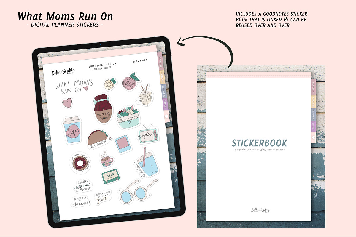 What Moms Run on Digital Sticker Set, a Stationery Template by Bella+Sophia Creative (Photo 3 of 4)