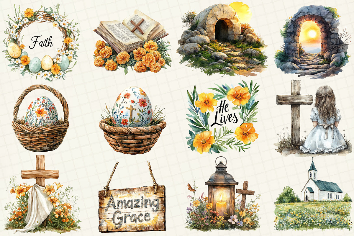 Christian Rustic Easter Clipart, a Work Illustration by OK Design (Photo 2 of 4)