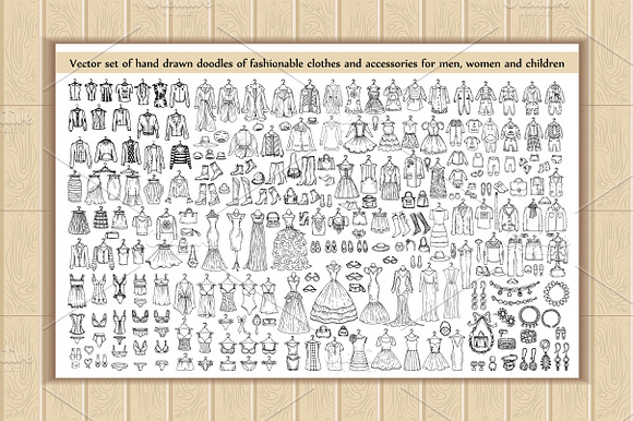 Set of clothes, accessories doodles preview 2
