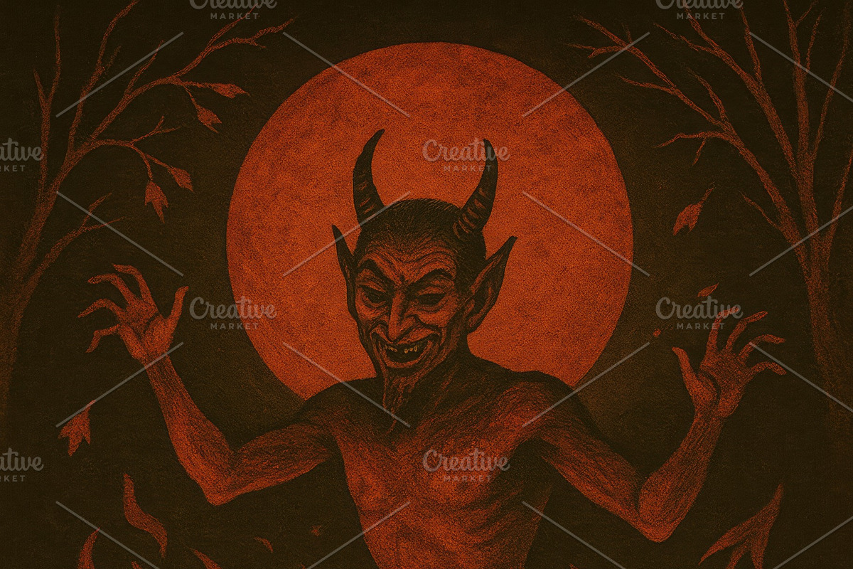 Vintage Retro Halloween: Devil, a Decorative Illustration by Virgo Studio