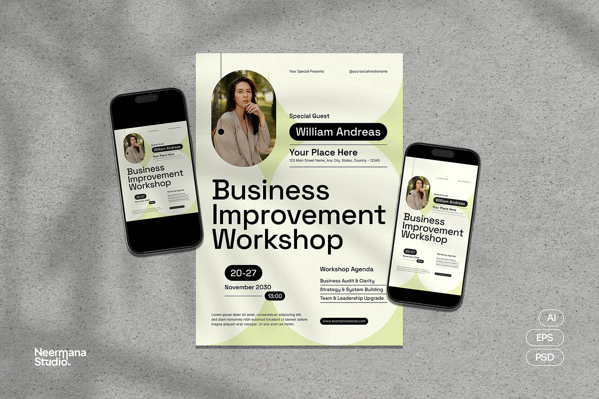 Beige Green Business Workshop Flyer, a Flyer Template by Neermana (Photo 1 of 4)