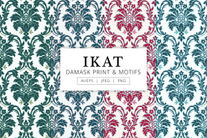 Damask Ikat, Vector Seamless Pattern