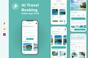 AI Travel Booking Mobile App UI Kit, an UI Kit Template by uicube