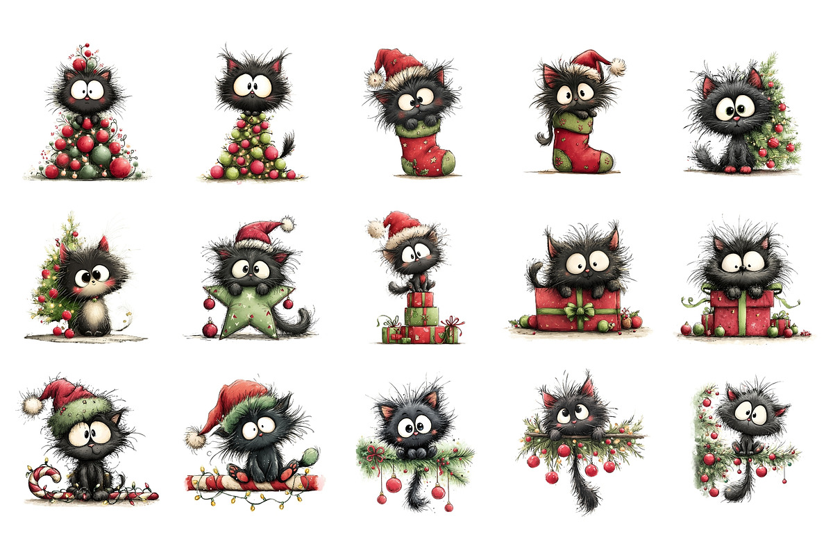 Whimsical Christmas Cats PNG, a Seasonal Illustration by Nicolle's Colorful Art (Photo 5 of 6)