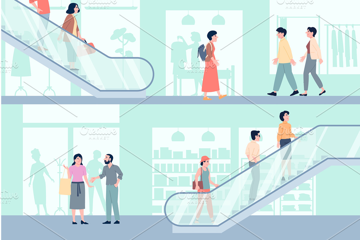 People on escalator. Adults in, an Object Illustration by LadadikArt
