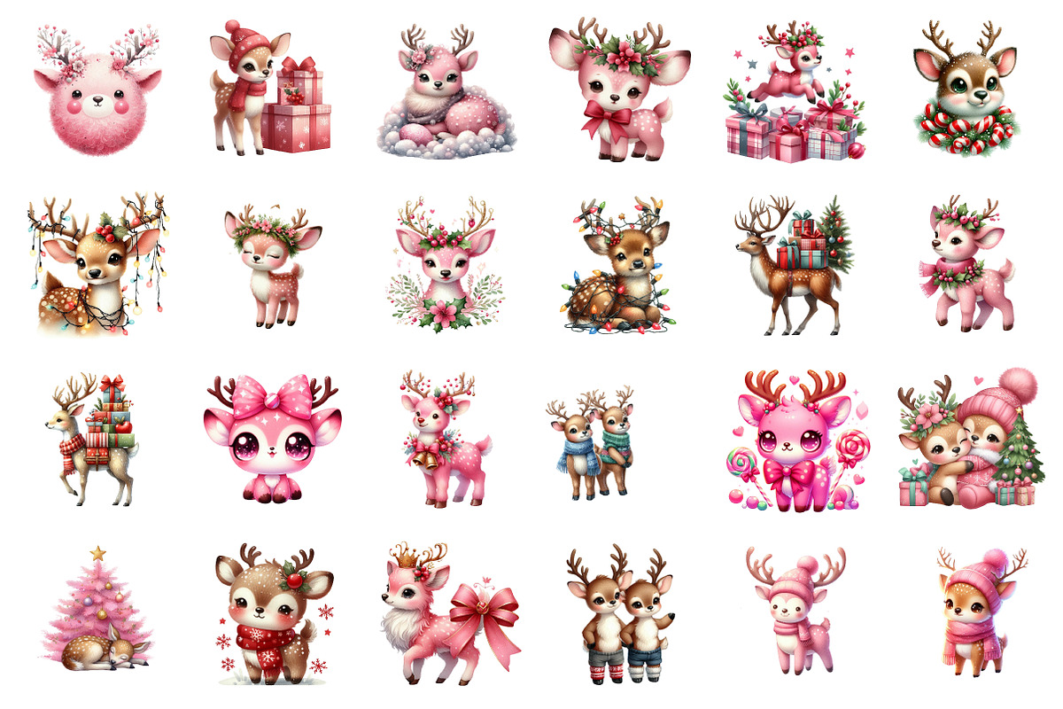 Watercolor Cute Pink Reindeer Clipar, an Illustration by SinaCreation (Photo 2 of 7)