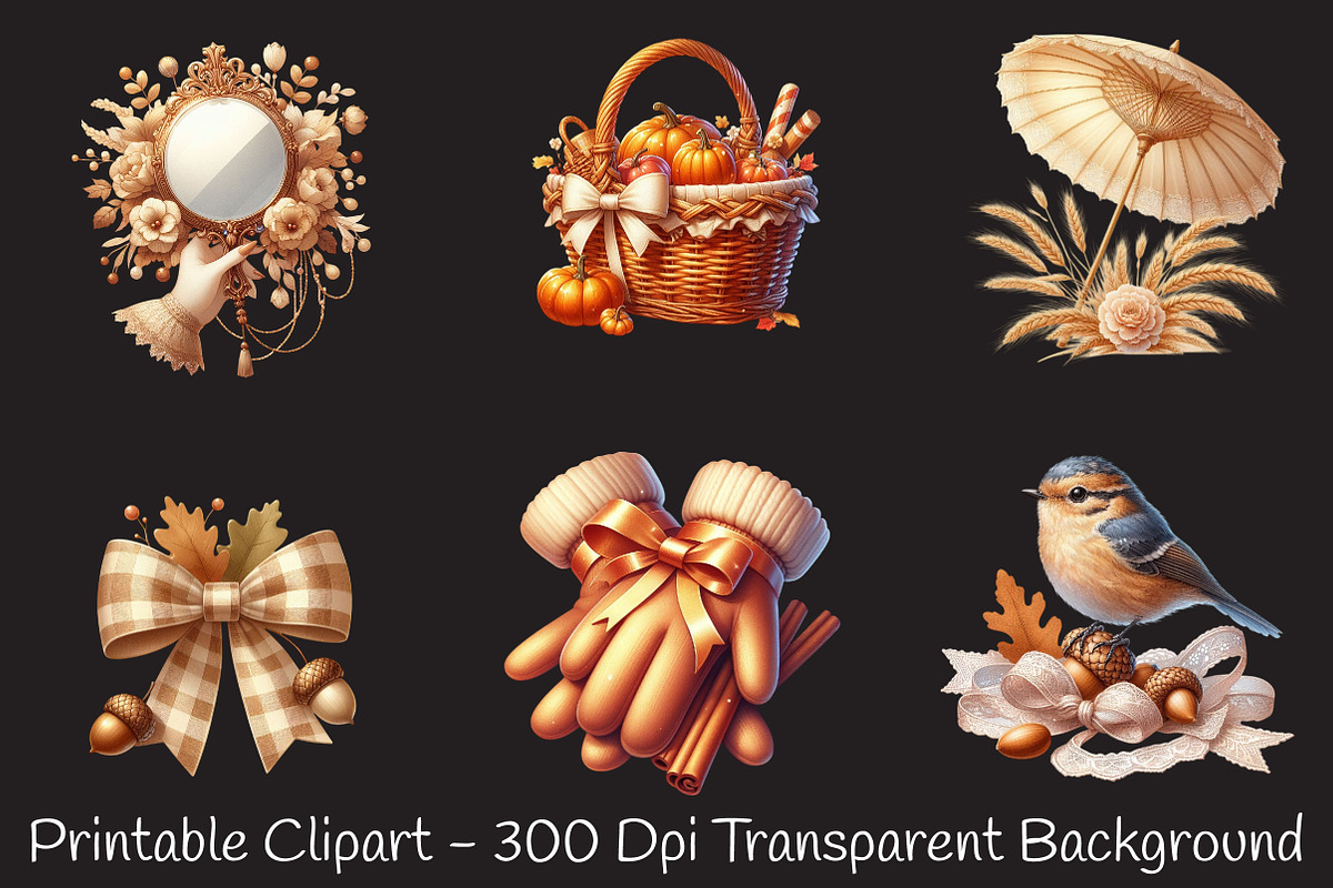 Neutral Rustic Coquette Fall Clipart, an Illustration by RobertsArt (Photo 2 of 7)