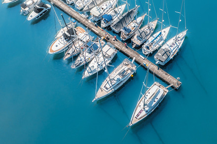 Aerial view of luxure yachts and mot