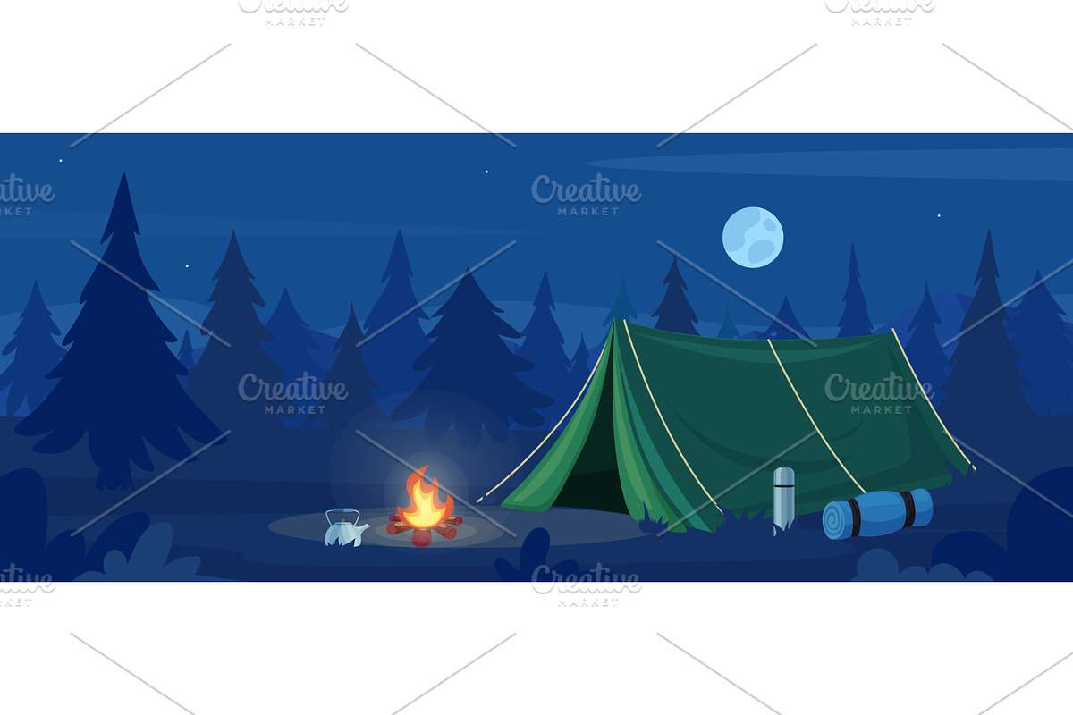 Night camp with tent. Overnight, a Sport Illustration by LadadikArt