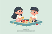 Boy and Girl Playing Sand Vector, a Person Illustration by Partikusi Design (Thumbnail 2 of 3)