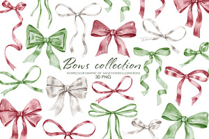 Watercolor Ribbon Bows Clipart.