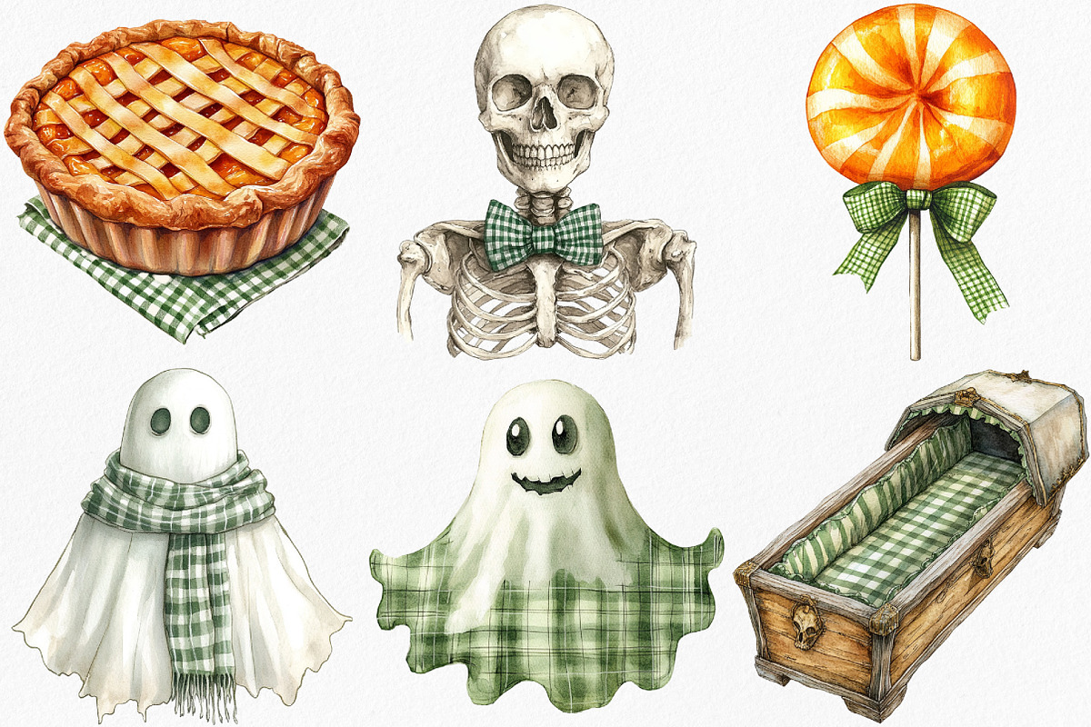 Watercolor Green Gingham Halloween, an Illustration by Canvas Craft (Photo 3 of 8)