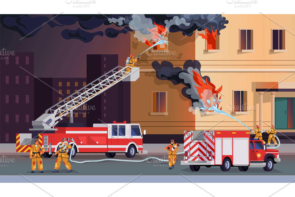 Firefighters extinguish burning, a Graphic by Stock-Smart-Start