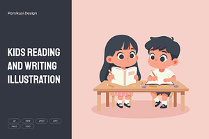 Kids Reading & Writing Illustration, an Education Illustration by Partikusi Design