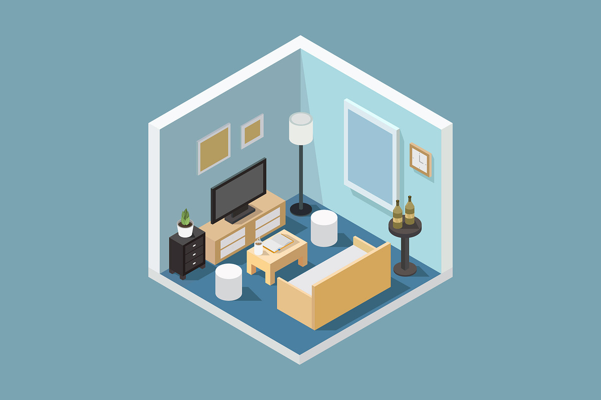 Isometric lounge room, an Object Illustration by Mark1987