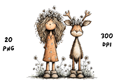 Whimsical Floral Girl & Deer Clipart, an Animal Illustration by GiraffeCreative (Thumbnail 4 of 20)