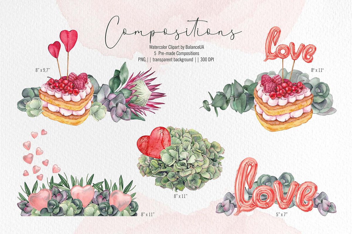 Floral Watercolor clipart, Love, a Decorative Illustration by BalanceUA (Photo 5 of 12)