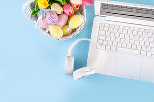 Easter office workplace, preparation for holiday, a Holiday Photo by Rimma