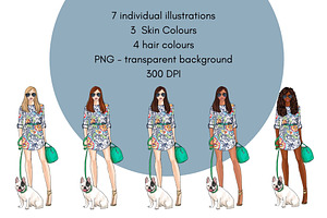 Girls With Dogs Fashion Clipart Set