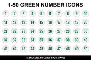 Light Green Number Icons 1-50 Count