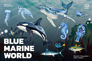 Blue Marine World Watercolor, an Animal Illustration by CreativeValuation (Thumbnail 1 of 12)