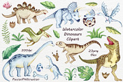 Watercolor Dinosaurs Clipart, an Animal Illustration by PassionPNGcreation (Thumbnail 1 of 3)