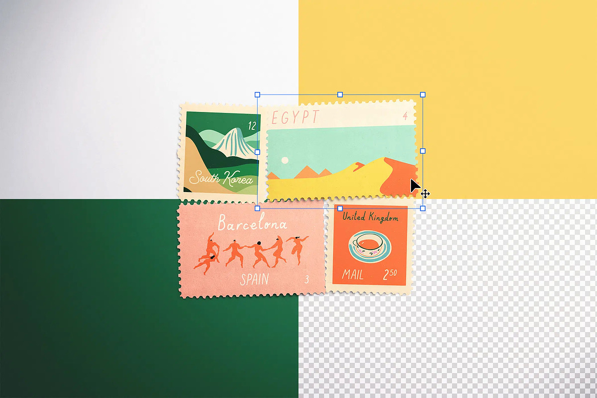 Retro Postage Stamp Mockup, an Advertising Mockup by Custom Scene (Photo 4 of 10)