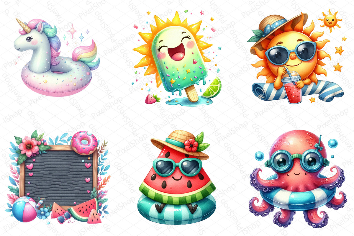 Cute Pool Party Watercolor Clipart, an Illustration by DreamPrint404 (Photo 4 of 6)