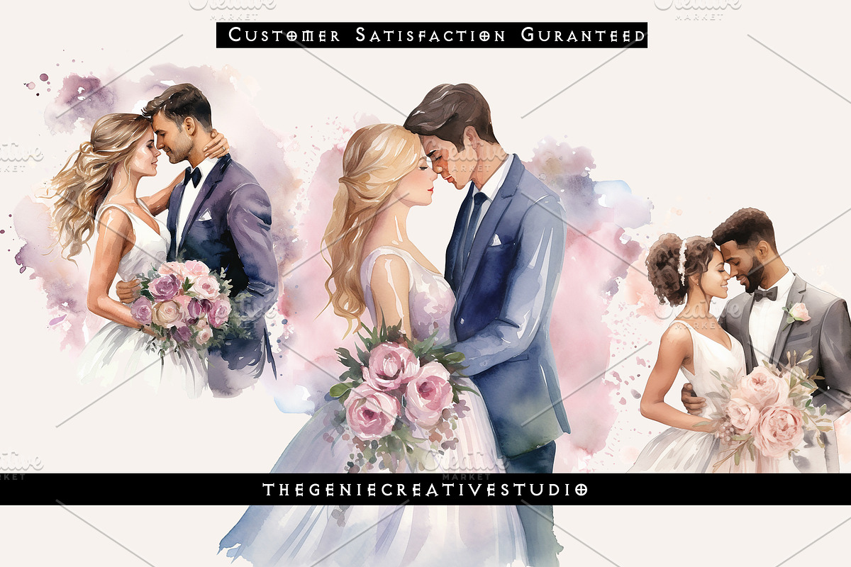 Watercolor Bride & Groom PNG Clipart, a Person Illustration by Geniecreativestudio (Photo 4 of 9)