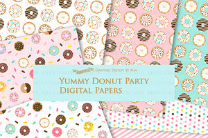 Yummy Donut Clipart Pattern Set