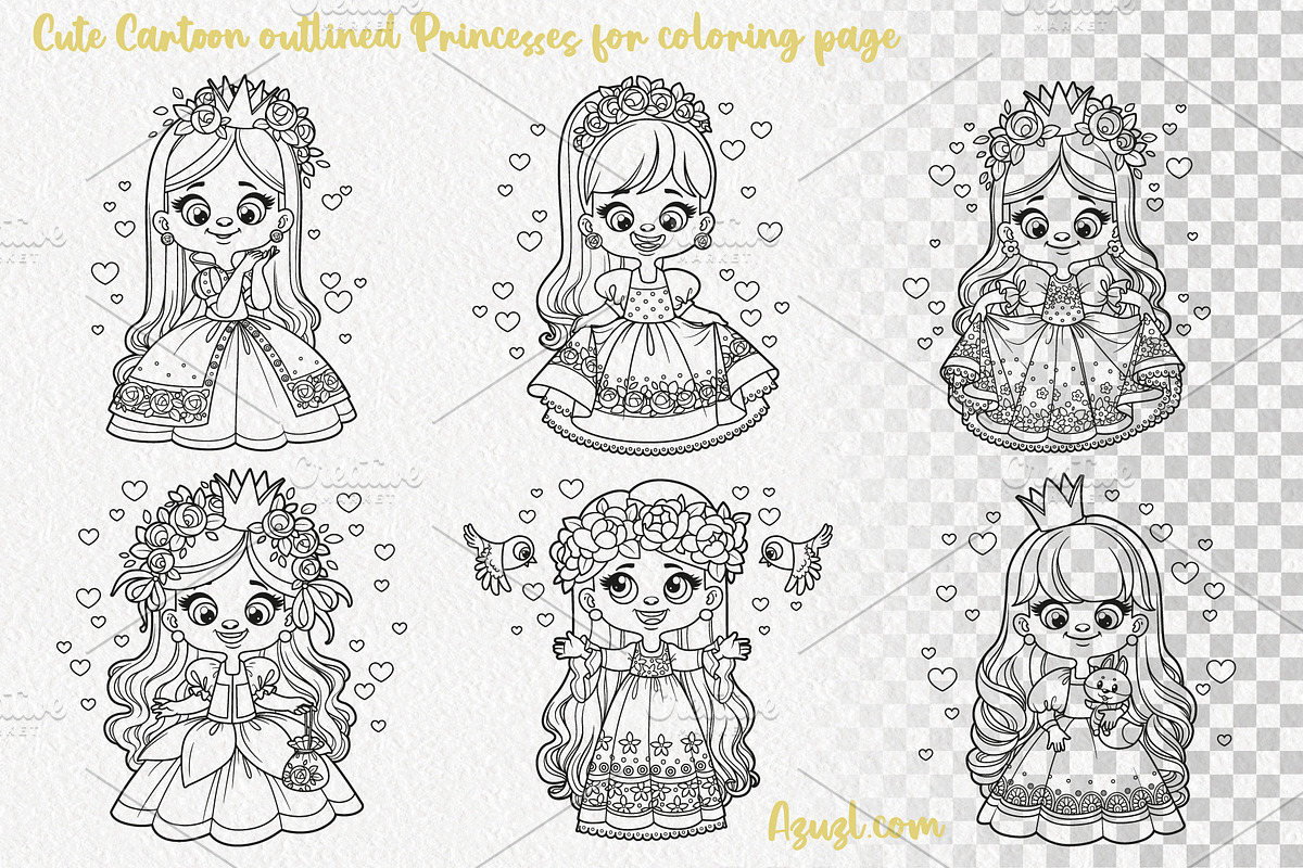 6 cute cartoon longhaired Princesses, an Illustration by Azuzlikus (Photo 2 of 4)
