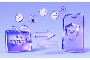 Holographic glass crypto wallet with, a Finance Illustration by Marozhkastudio