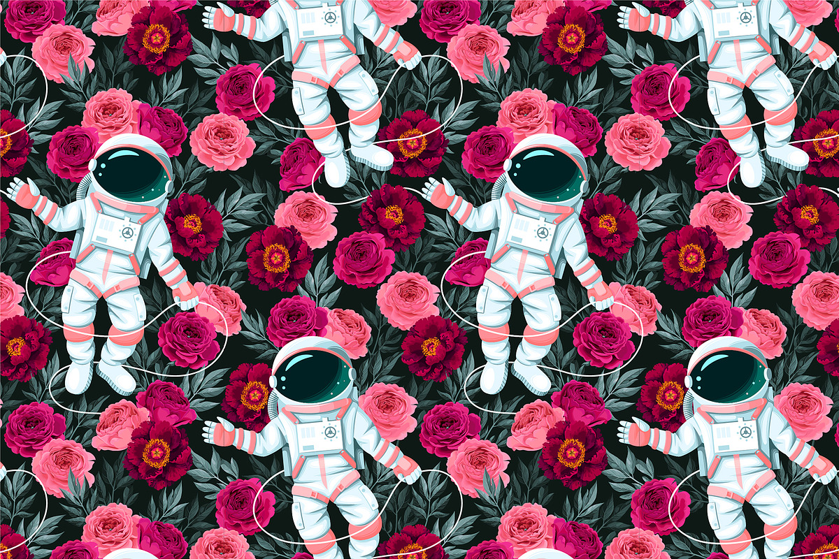 Astronaut and Flowers, a Pattern Graphic by GreyLilac (Photo 2 of 7)