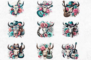 Western Boho Bull Skull Clipart Set