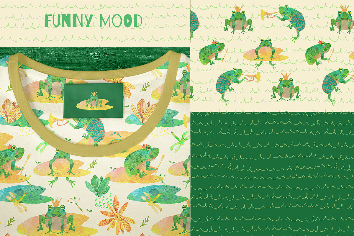 Cute Frogs Patterns Watercolor, a Pattern Graphic by watercolor kamill (Photo 7 of 10)