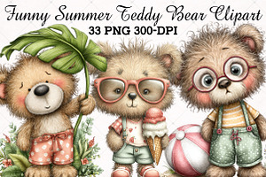 Funny Summer Teddy Bear Clipart, an Illustration by RobertsArt