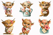 Watercolor Summer Highland Cow Clipa, an Illustration by DreamArtGraphic (Thumbnail 6 of 8)