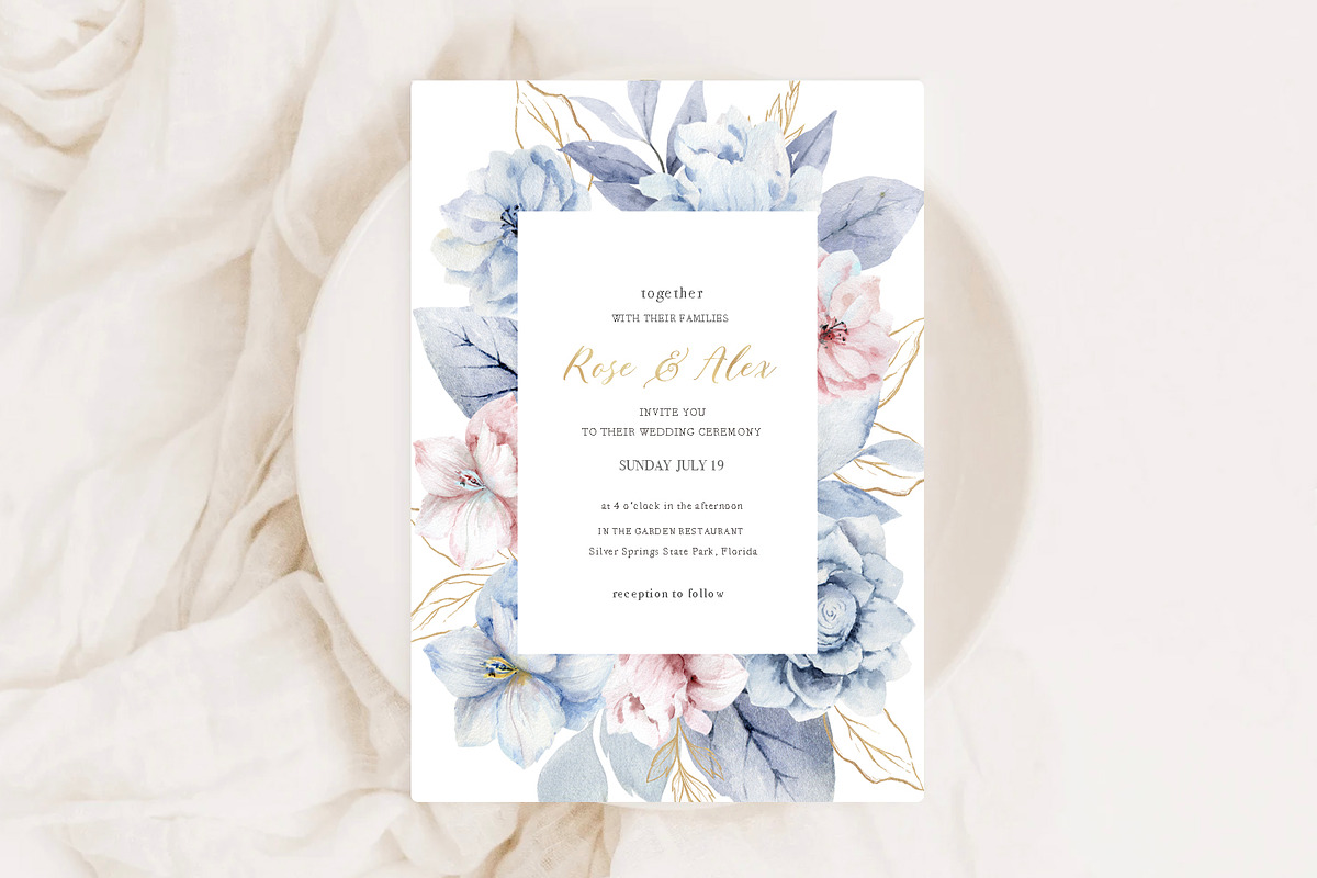 Blue Watercolor Floral Cliparts, a Decorative Illustration by Elena Medvedeva (Photo 7 of 7)