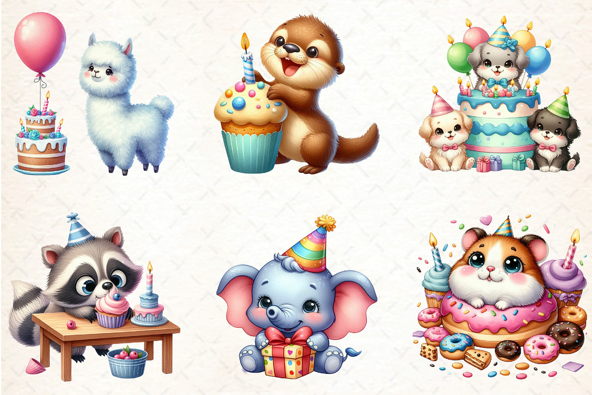 Cute Animals Birthday Clipart, an Illustration by DreamCafeArt (Photo 3 of 5)