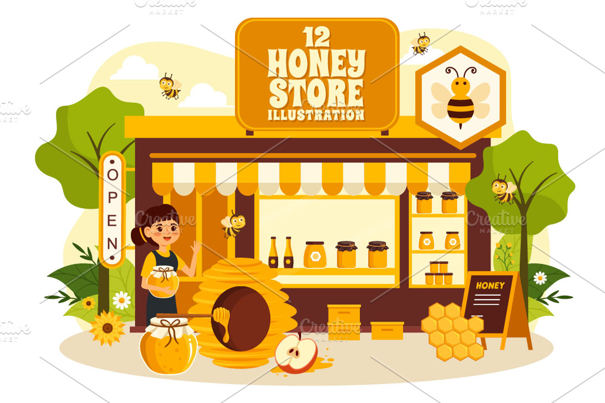 12 Honey Store Illustration, a Food Illustration by denayunebgt (Photo 1 of 4)