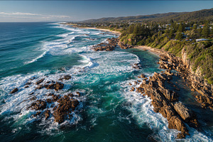 Waves crash against rocky shore, a Photo by Pavel_design