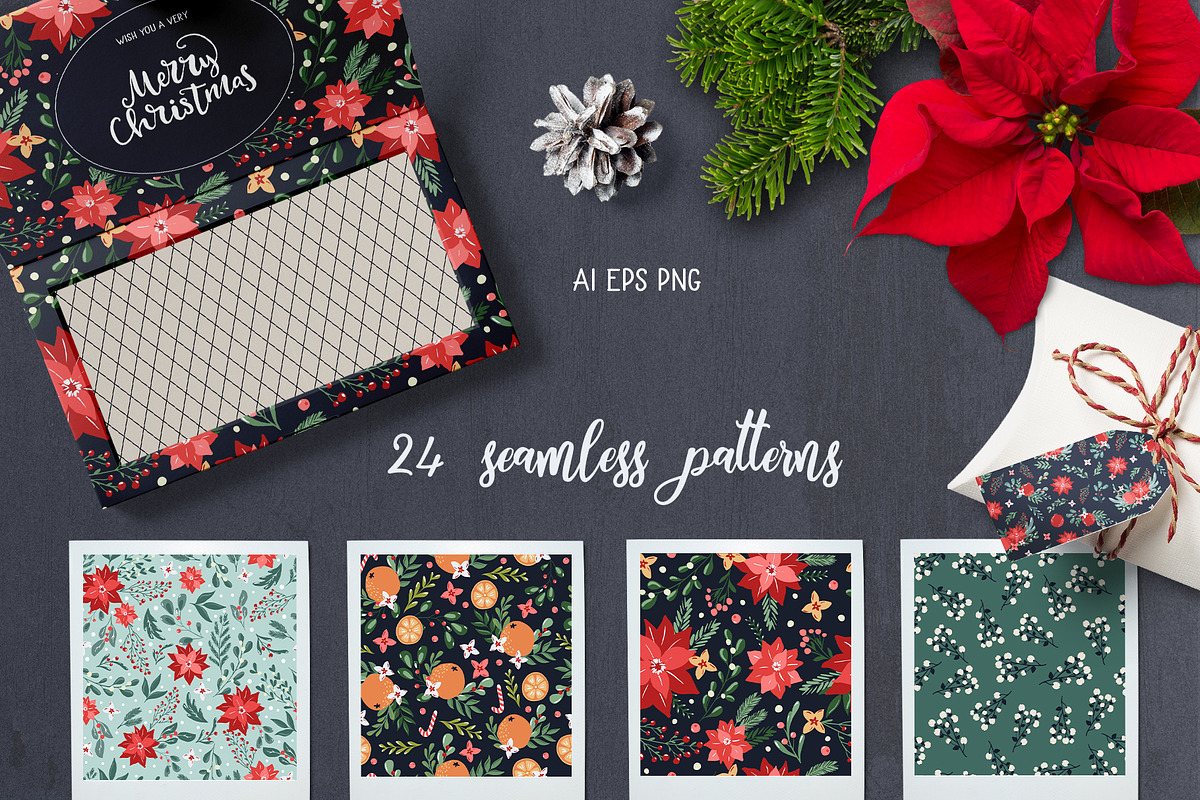Christmas Florals Bundle, a Decorative Illustration by Cozy pattern shop (Photo 6 of 13)