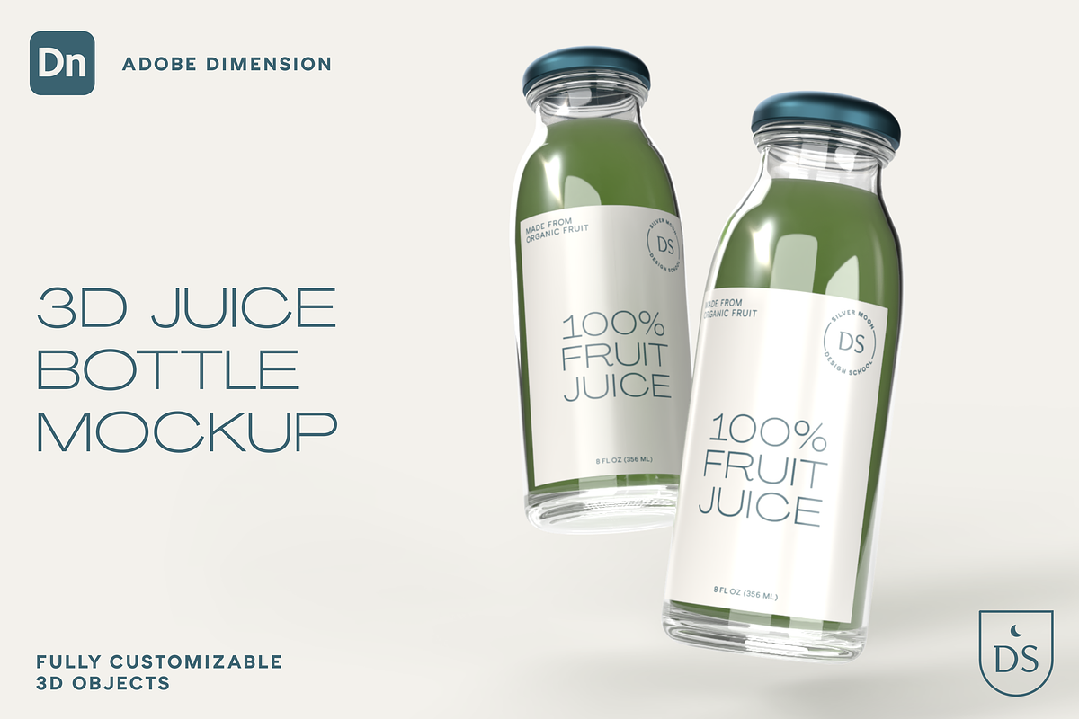 3D Juice Bottle Mockup, a Packaging Mockup by Silver Moon Design School (Photo 1 of 3)