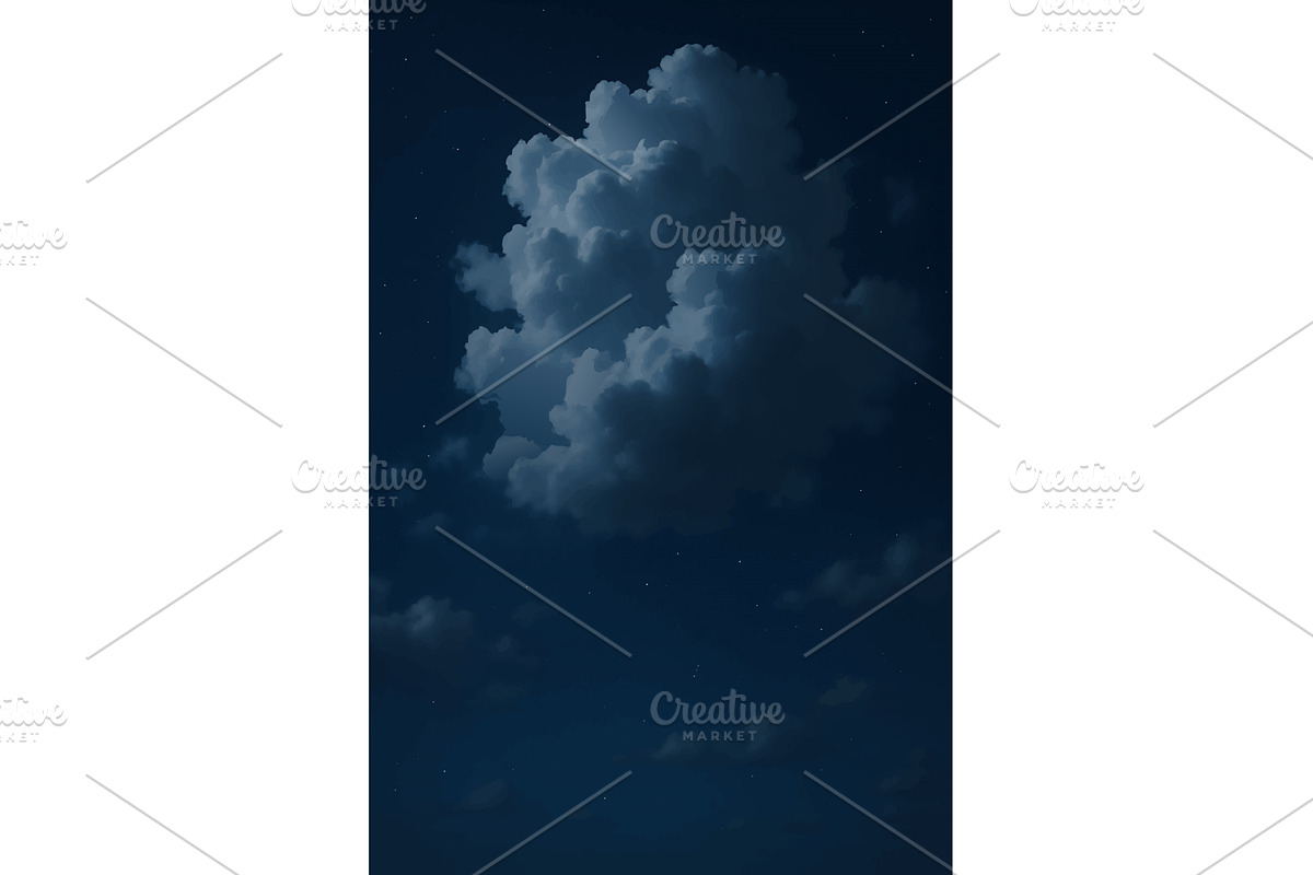 Moonlit Cloud Floating in Starry, an Illustration by AlexArt