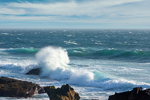 Waves breaking on rocky coast., a Nature Photo by YuriyB