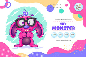Shy cartoon monster. Tshirt, PNG., an Animal Illustration by KENO Mascots